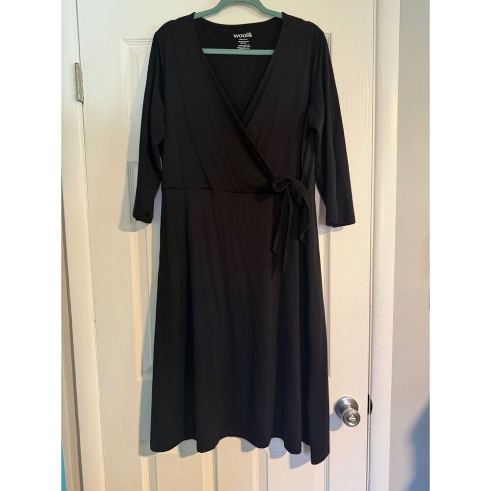 Wool& Black Faux-Wrap Midi Dress